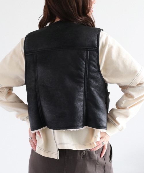 cepo（セポ） ベスト ジレ ボア＆フェイクレザー リバーシブルベスト