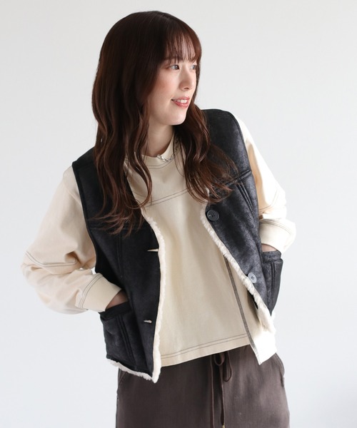 cepo（セポ） ベスト ジレ ボア＆フェイクレザー リバーシブルベスト