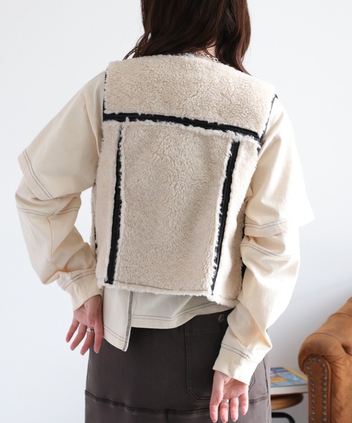 cepo（セポ） ベスト ジレ ボア＆フェイクレザー リバーシブルベスト