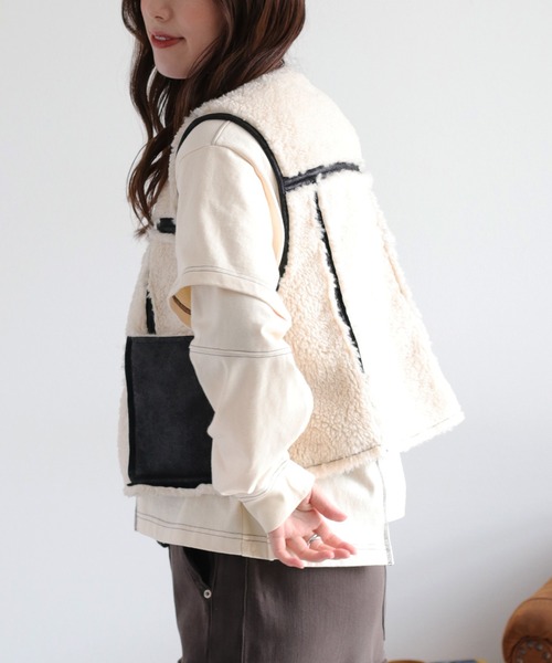 cepo（セポ） ベスト ジレ ボア＆フェイクレザー リバーシブルベスト