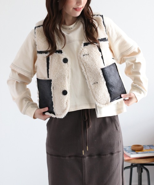 cepo（セポ） ベスト ジレ ボア＆フェイクレザー リバーシブルベスト