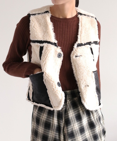 cepo（セポ） ベスト ジレ ボア＆フェイクレザー リバーシブルベスト
