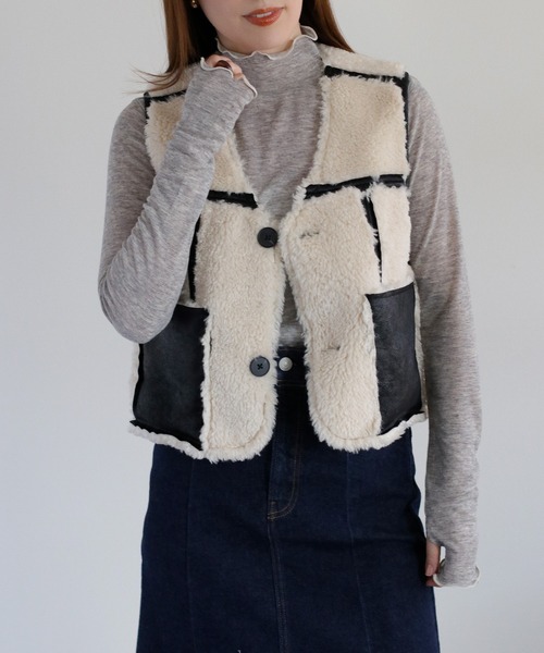 cepo（セポ） ベスト ジレ ボア＆フェイクレザー リバーシブルベスト