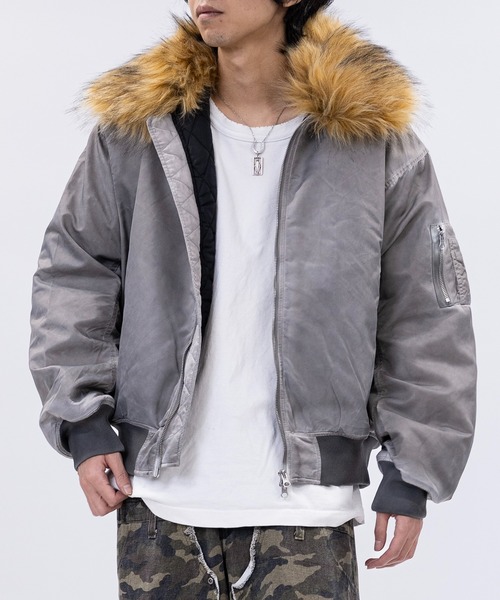 グレー MA-1 フライトジャケット ファー付き JOHN'S CLOSET（ジョンズクローゼット） ma1 ma-1 「13」ヴィンテージ