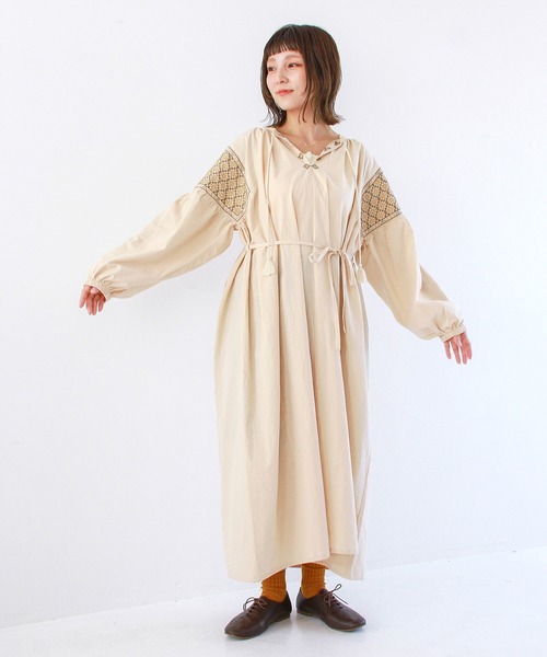 「Crisp」 7分袖ワンピース FREE イエロー レディース_画像2