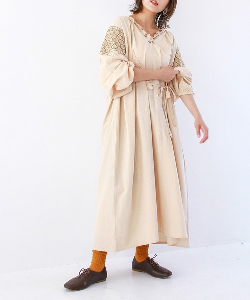 「Crisp」 7分袖ワンピース FREE イエロー レディース_画像7