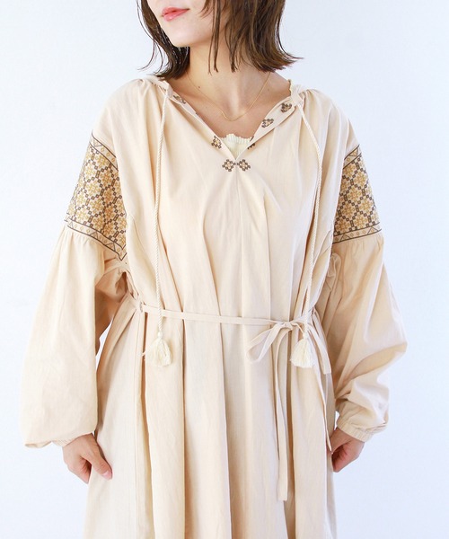 「Crisp」 7分袖ワンピース FREE イエロー レディース_画像9