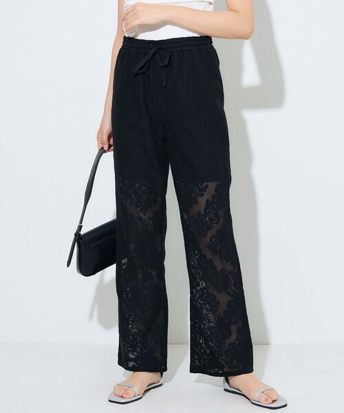 「PUBLUX」 イージーパンツ フリ- ブラック レディース_画像5