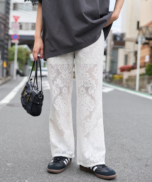 「PUBLUX」 イージーパンツ フリ- ブラック レディース_画像7