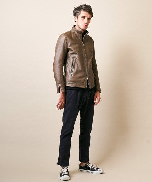 「TETE HOMME」 レザーブルゾン SMALL ネイビー メンズ_画像3
