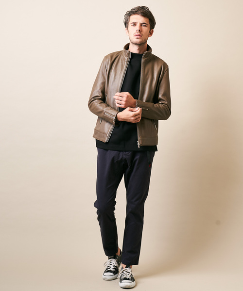 「TETE HOMME」 レザーブルゾン SMALL ネイビー メンズ_画像6