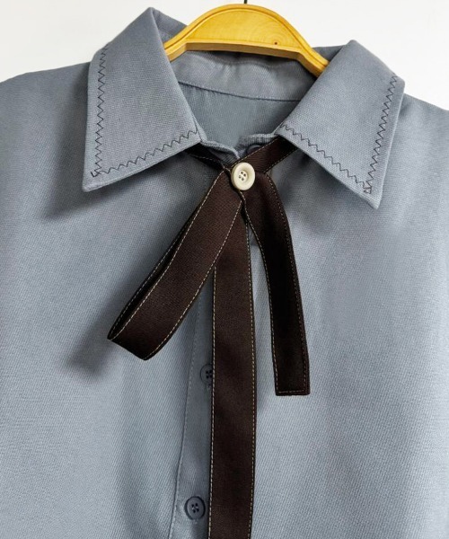 ブラウス シャツ ステッチ入りリボンタイブラウス レディース