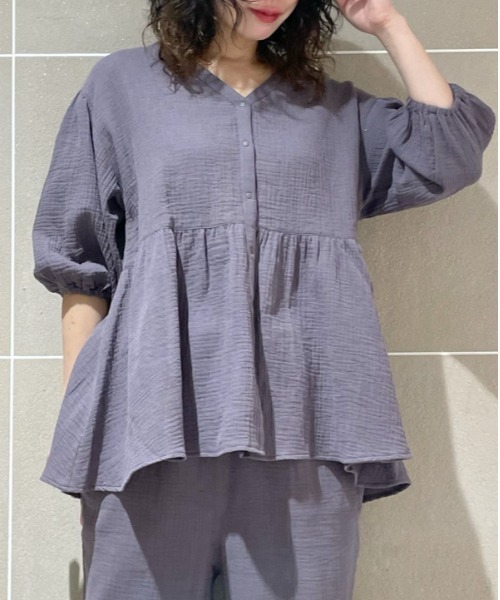 gelato pique（ジェラートピケ） 7分袖ブラウス ONE SIZE グレー