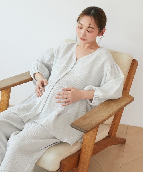 gelato pique（ジェラートピケ） 7分袖ブラウス ONE SIZE グレー