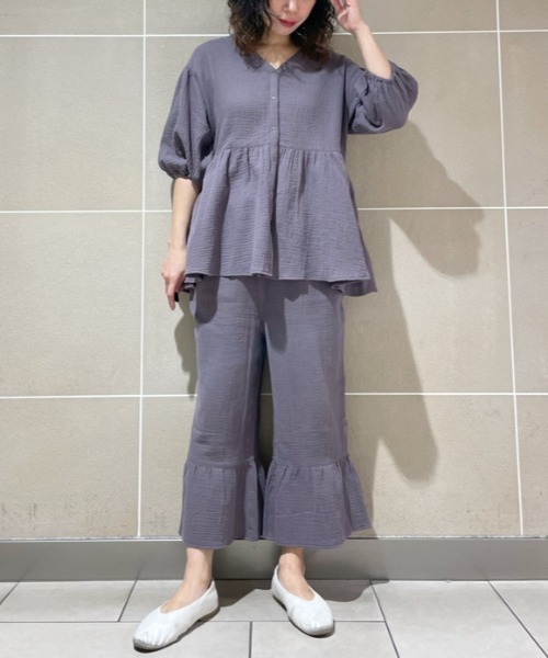 gelato pique（ジェラートピケ） 7分袖ブラウス ONE SIZE グレー