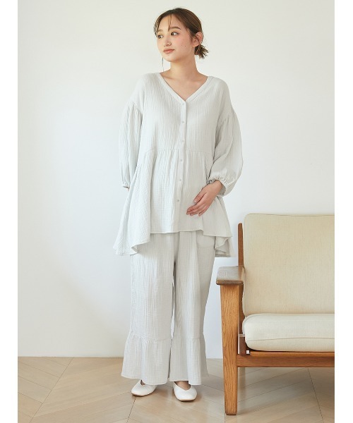 gelato pique（ジェラートピケ） 7分袖ブラウス ONE SIZE グレー