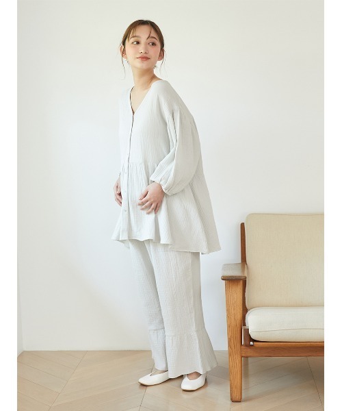 gelato pique（ジェラートピケ） 7分袖ブラウス ONE SIZE グレー