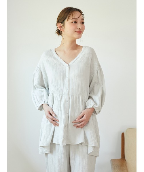 gelato pique（ジェラートピケ） 7分袖ブラウス ONE SIZE グレー