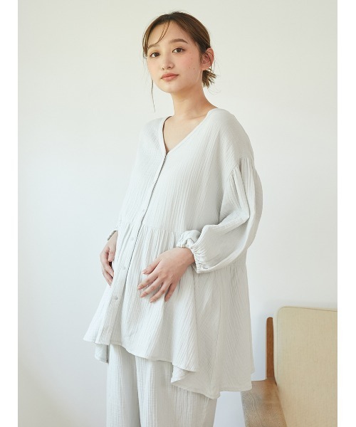 gelato pique（ジェラートピケ） 7分袖ブラウス ONE SIZE グレー