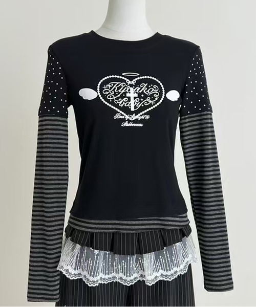 AsheKsha tシャツ Y2K可愛いトップス/フェイクツーピーストップス