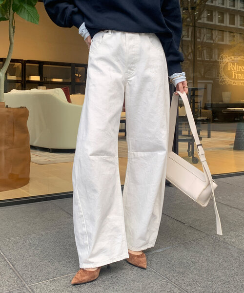 「DouDou」 デニムパンツ 38 ホワイト レディース