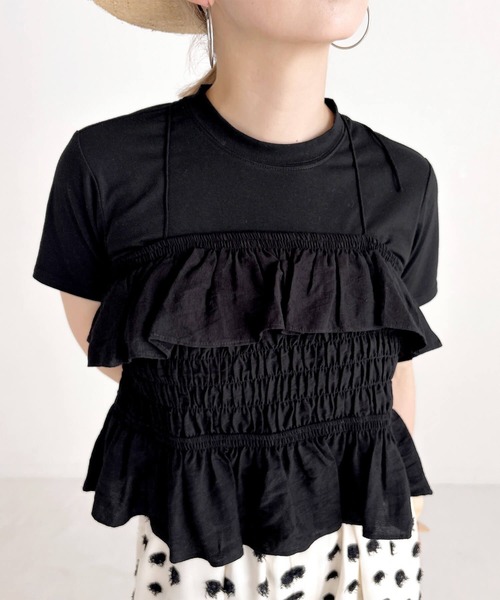 I-SOOK（アイスー） tシャツ 半袖 フリルギャザービスチェ ＆ Tシャツ