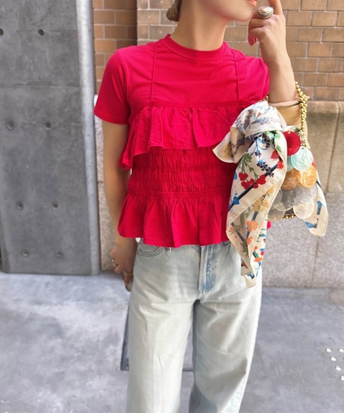 I-SOOK（アイスー） tシャツ 半袖 フリルギャザービスチェ ＆ Tシャツ