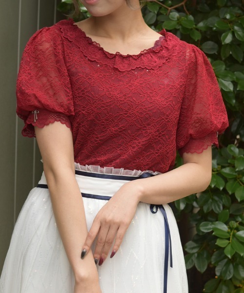 axes femme（アクシーズ ファム） tシャツ 半袖 ぽわん袖総レース