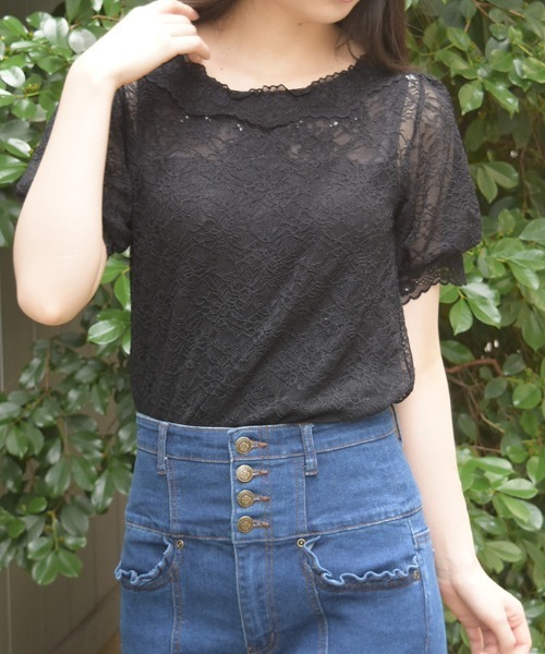 axes femme（アクシーズ ファム） tシャツ 半袖 ぽわん袖総レース