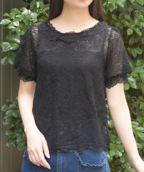 axes femme（アクシーズ ファム） tシャツ 半袖 ぽわん袖総レース