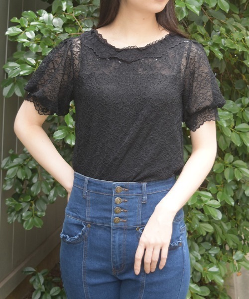 axes femme（アクシーズ ファム） tシャツ 半袖 ぽわん袖総レース