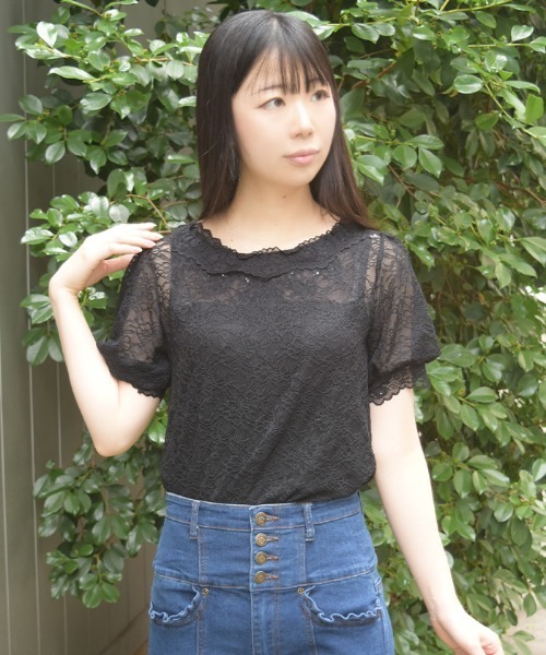 axes femme（アクシーズ ファム） tシャツ 半袖 ぽわん袖総レース