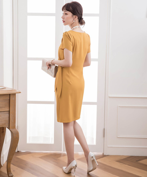 ドレス ペタル(チューリップ)スリーブサイドリボンドレーブワンピース レディース