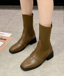 STYLEBLOCK ブーツ PUレザー切替ソックスブーツ レディース
