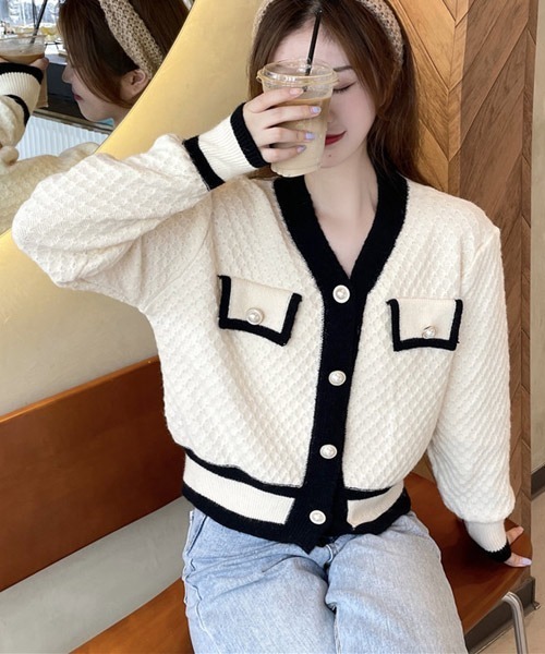 VIBGYOR Women カーディガン 「KOREA SELECT」バイカラー ニット