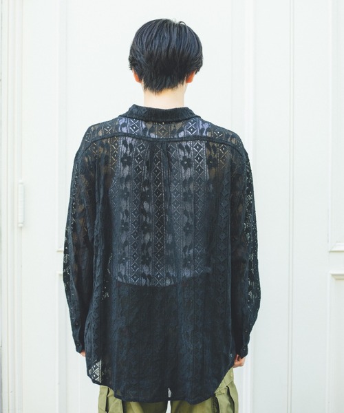 @ BASE MARK 総柄 ブラウス シャツ 刺繍 半袖 BROKEN BASE シャツ 総柄レースシャツ メンズ レディース