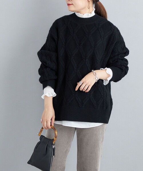 シップス カシミヤ100% ゆったり ケーブルニット プルオーバー セーター SHIPS - シップス カシミヤ100% ゆったり ケーブルニット プルオーバー