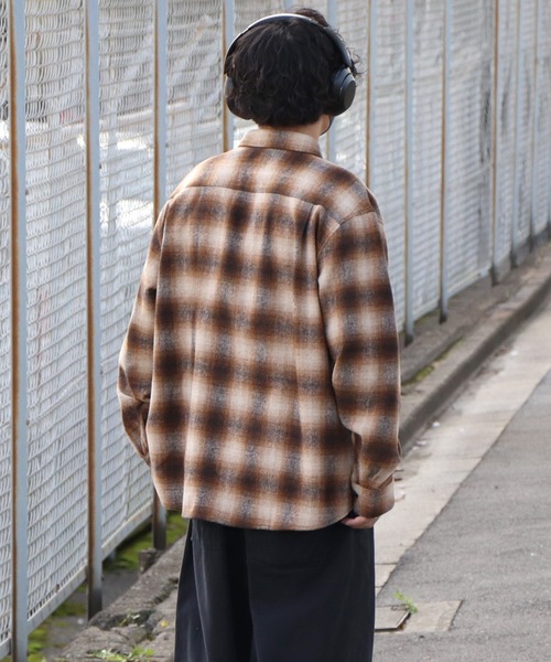 コート ジャケット ビッグシルエットオンブレチェックシャツジャケット