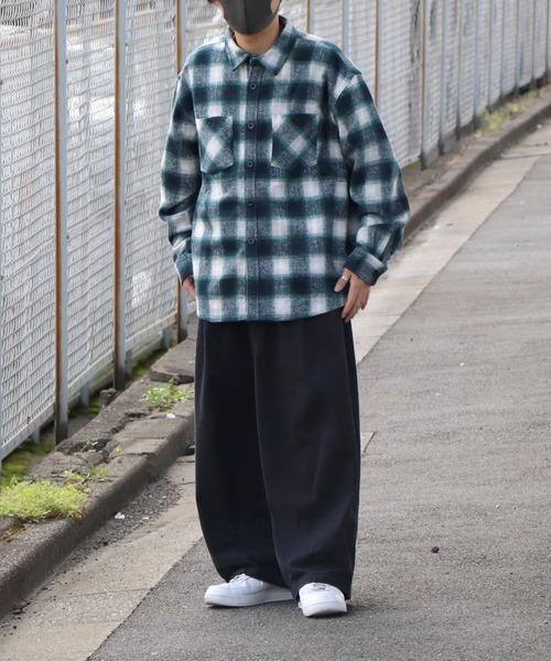 コート ジャケット ビッグシルエットオンブレチェックシャツジャケット