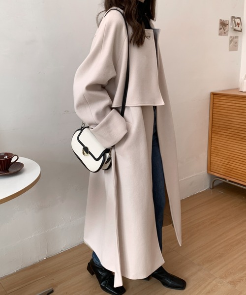 ECLIN（エクラン） ノーカラーコート コート ノーカラーケープロング