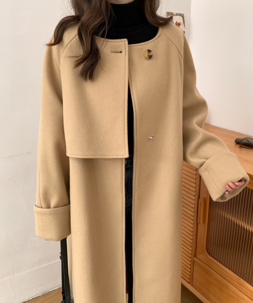 ECLIN（エクラン） ノーカラーコート コート ノーカラーケープロング