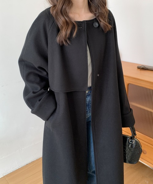 ECLIN（エクラン） ノーカラーコート コート ノーカラーケープロング