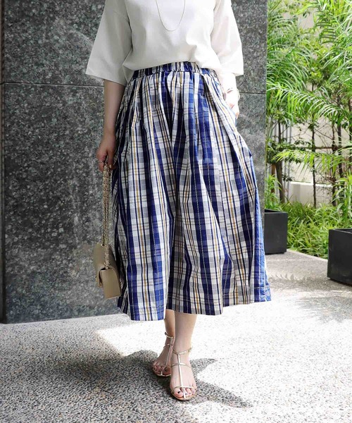 Jines チェックロングフレアスカート （ブラックウォッチ