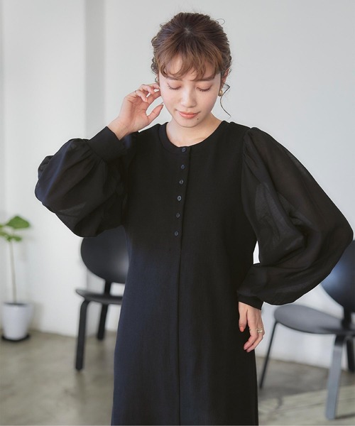 styling/ スタイリング ボリュームスリーブ ドッキングワンピース 黒 titivate ワンピース ボリュームスリーブドッキングワンピース