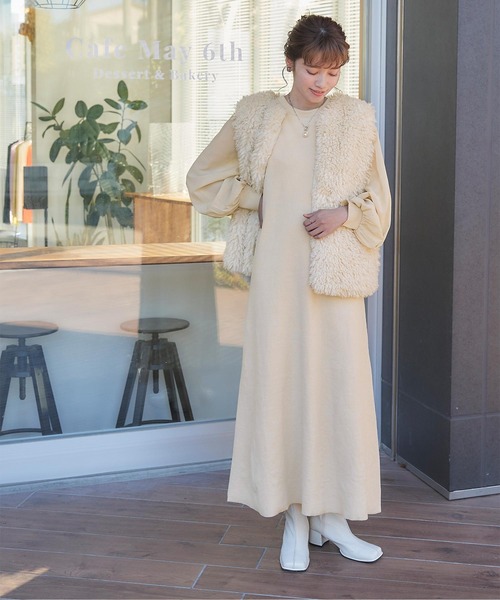 【ザラ】ステッチ ストライプ 裾ファー ドッキング ワンピース L 黒×白 ZARA - 【ザラ】ステッチ ストライプ 裾ファー ドッキング