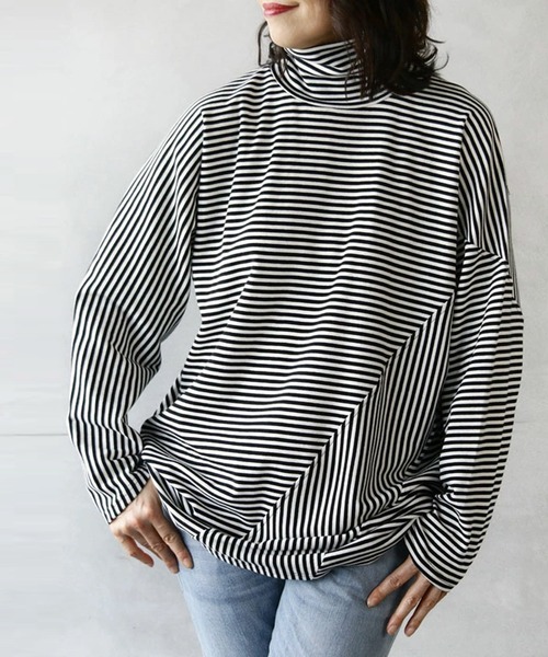 tシャツ ボーダーハイネックカットソー レディース