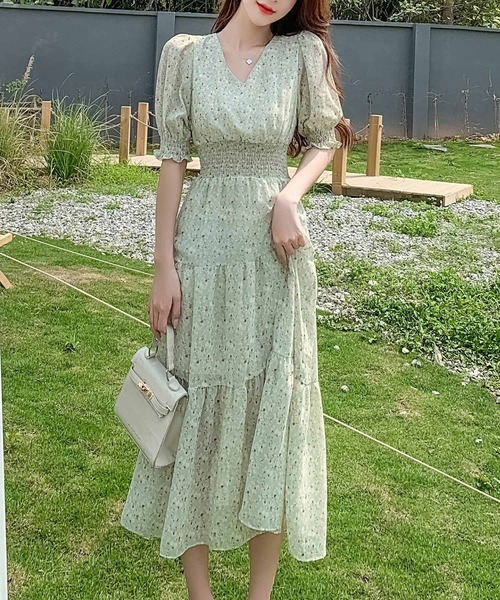 DAY CLOSET ワンピース レディース 半袖小花柄ウエスト