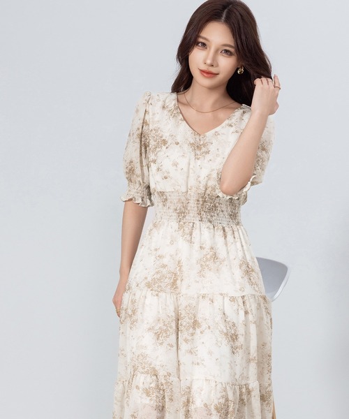 DAY CLOSET ワンピース レディース 半袖小花柄ウエスト
