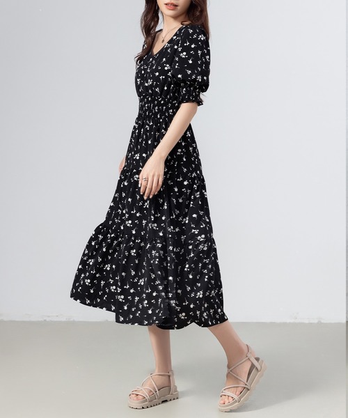 DAY CLOSET ワンピース レディース 半袖小花柄ウエスト