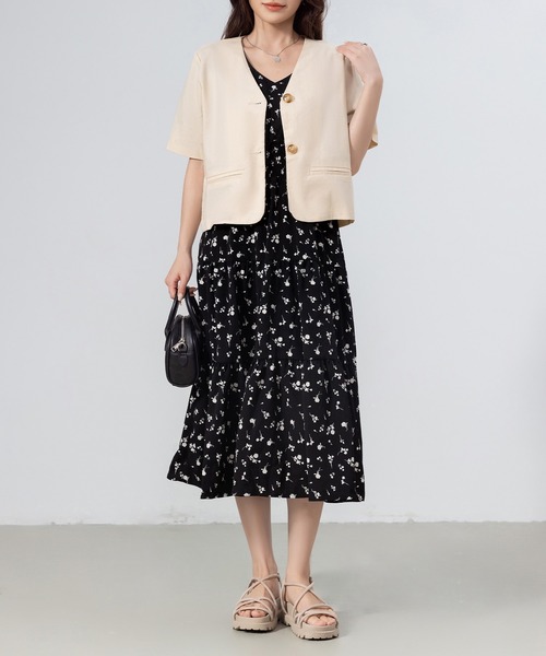 DAY CLOSET ワンピース レディース 半袖小花柄ウエスト